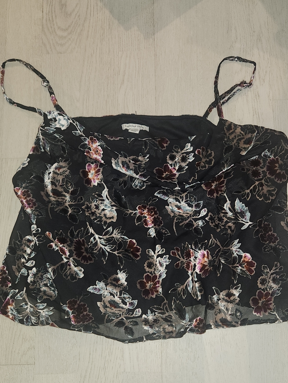 American Eagle Outfitters Black Floral Velvet Cami